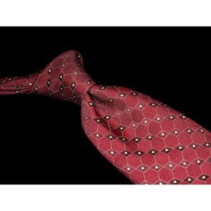 Ike Behar Burgundy White Geometric 100% Silk Men's Designer Tie